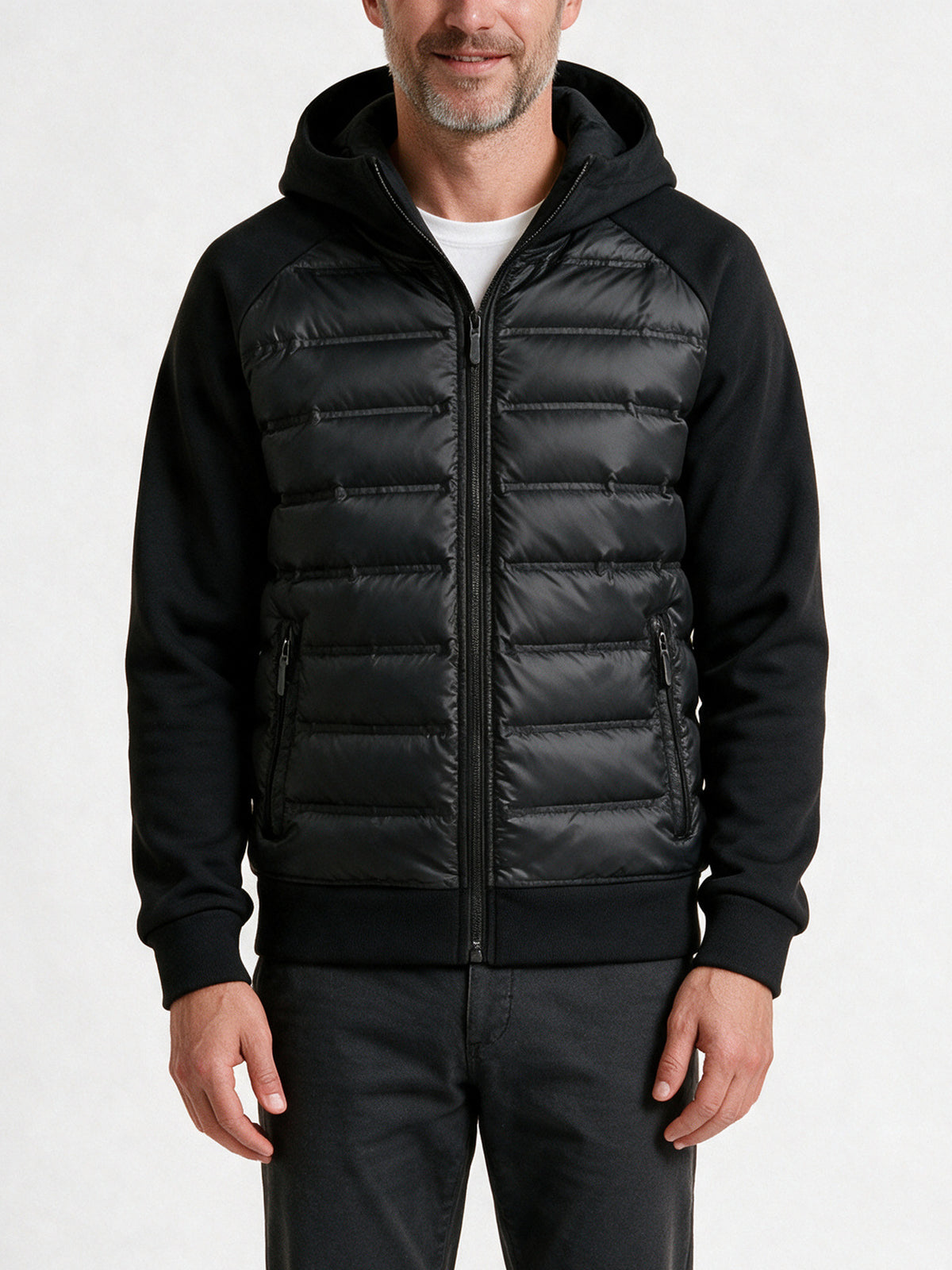 Ivar - Men's Quilted Hooded Jacket with Knit Sleeves - view 3