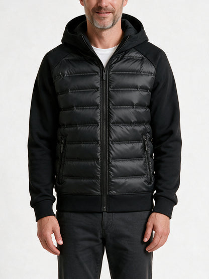 Ivar - Men's Quilted Hooded Jacket with Knit Sleeves - view 3
