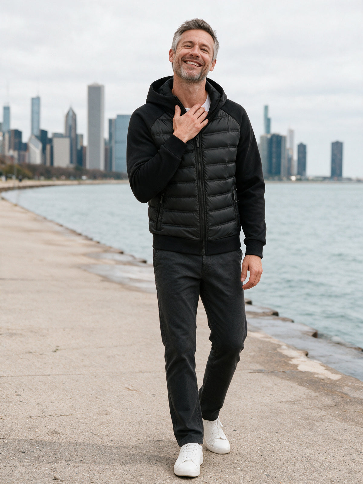 Ivar - Men's Quilted Hooded Jacket with Knit Sleeves - view 4