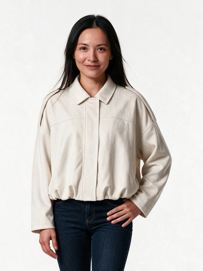 Ivonne - Women's Oversized Collared Bomber Jacket - Cream