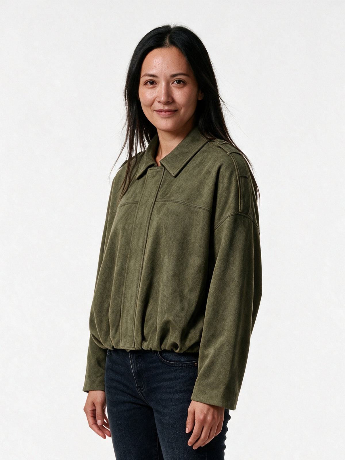 Ivonne - Women's Oversized Collared Bomber Jacket - view 2