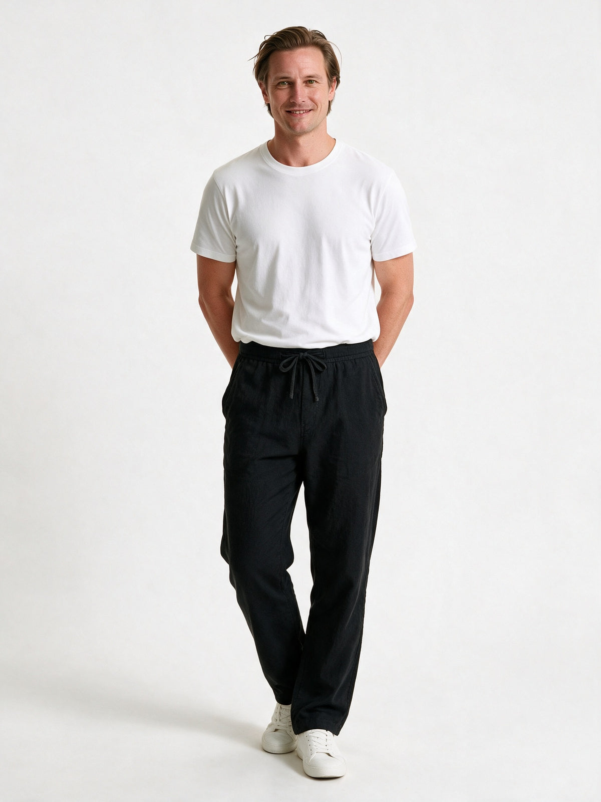 Jonas - Men's Lightweight Relaxed Drawstring Trousers - Black