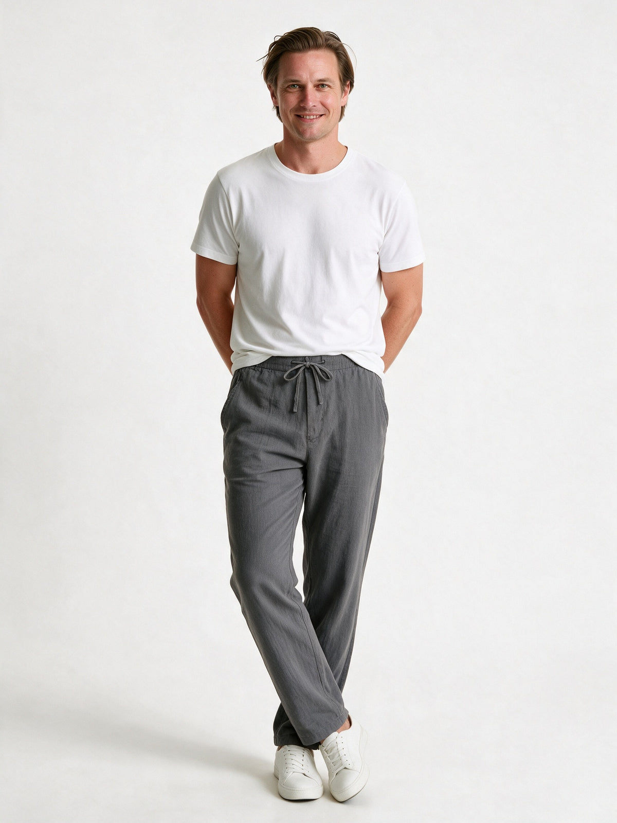 Jonas - Men's Lightweight Relaxed Drawstring Trousers - Gray