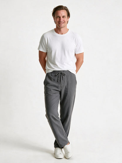 Jonas - Men's Lightweight Relaxed Drawstring Trousers - Gray