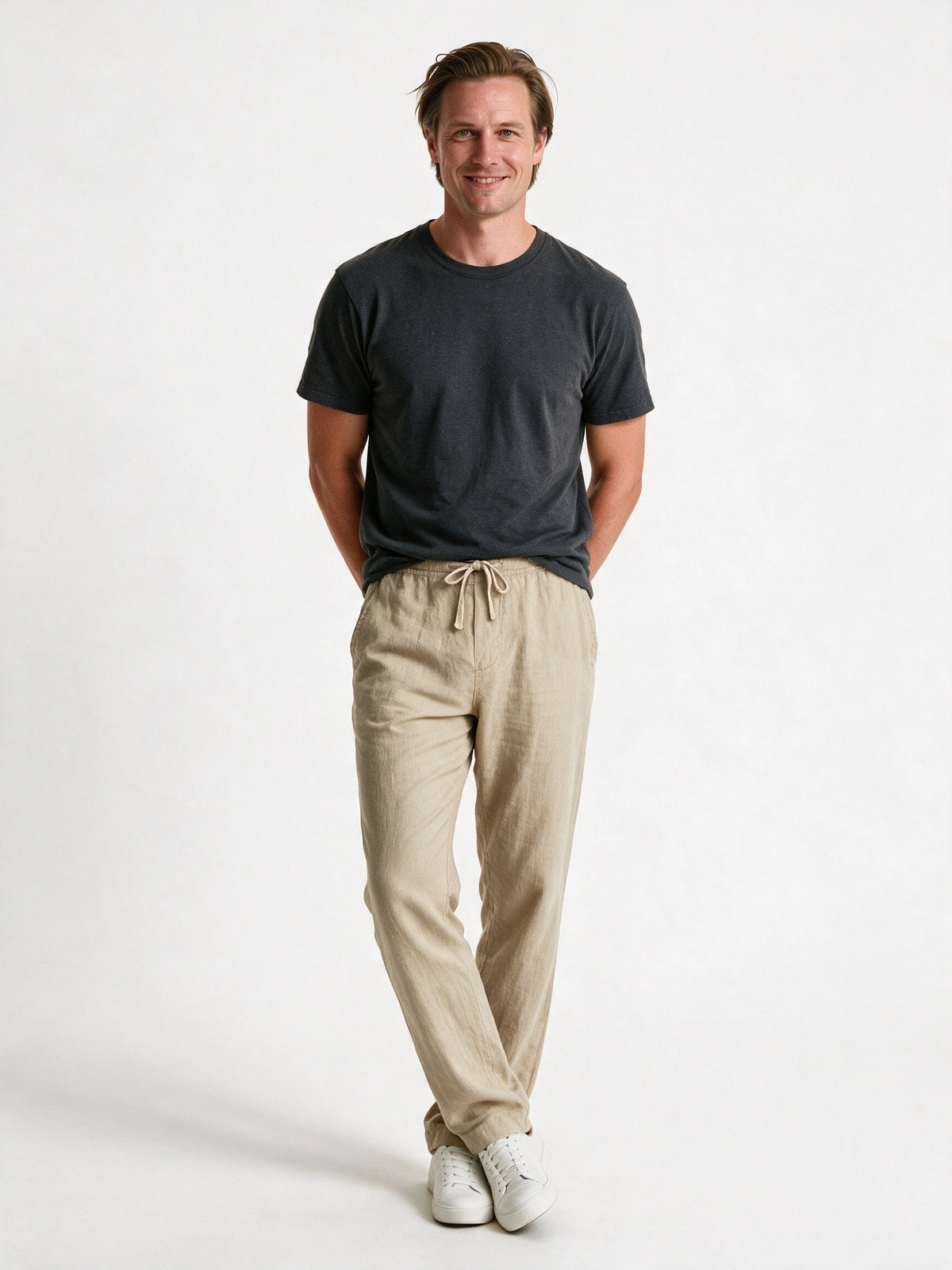 Jonas - Men's Lightweight Relaxed Drawstring Trousers - Khaki