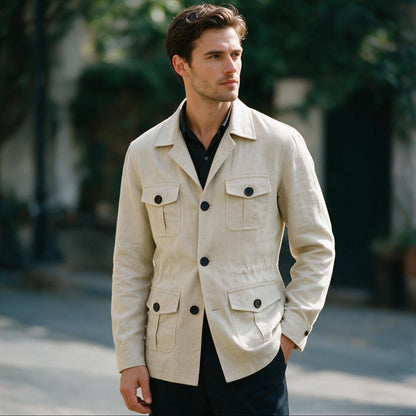 Joshua - Stylish Retro Linen Safari Jacket for Men