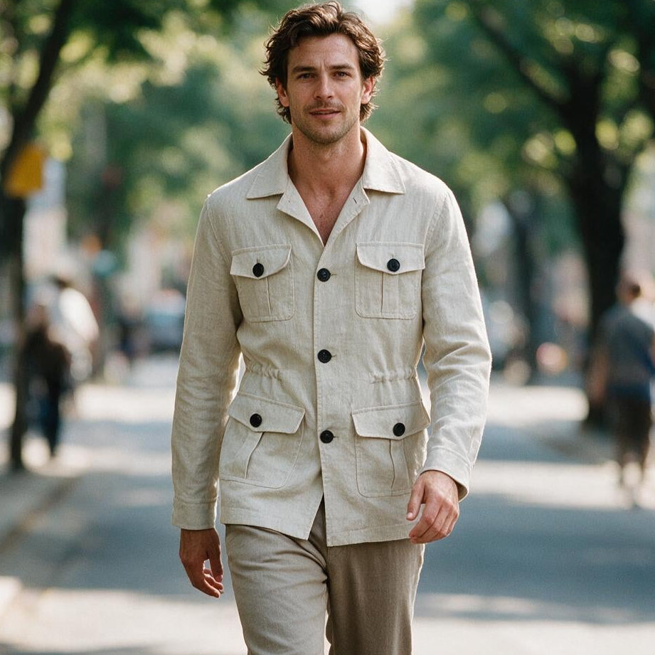 Joshua - Stylish Retro Linen Safari Jacket for Men