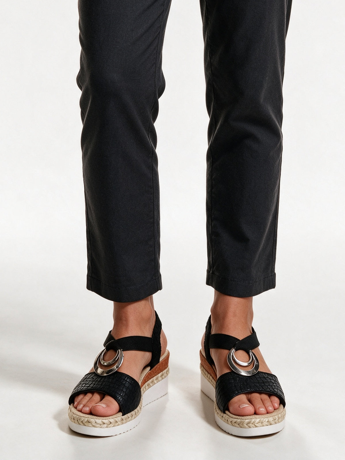 Juno - Women's Ring Strap Espadrille Wedge Sandals - Black