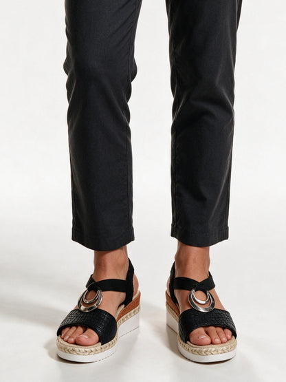 Juno - Women's Ring Strap Espadrille Wedge Sandals - Black