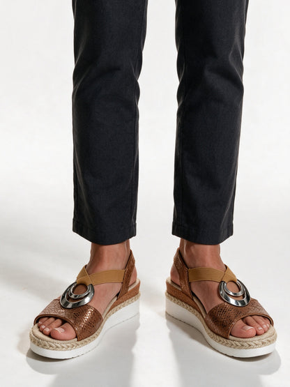Juno - Women's Ring Strap Espadrille Wedge Sandals - Bronze