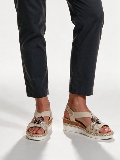 Juno - Women's Ring Strap Espadrille Wedge Sandals - Champagne