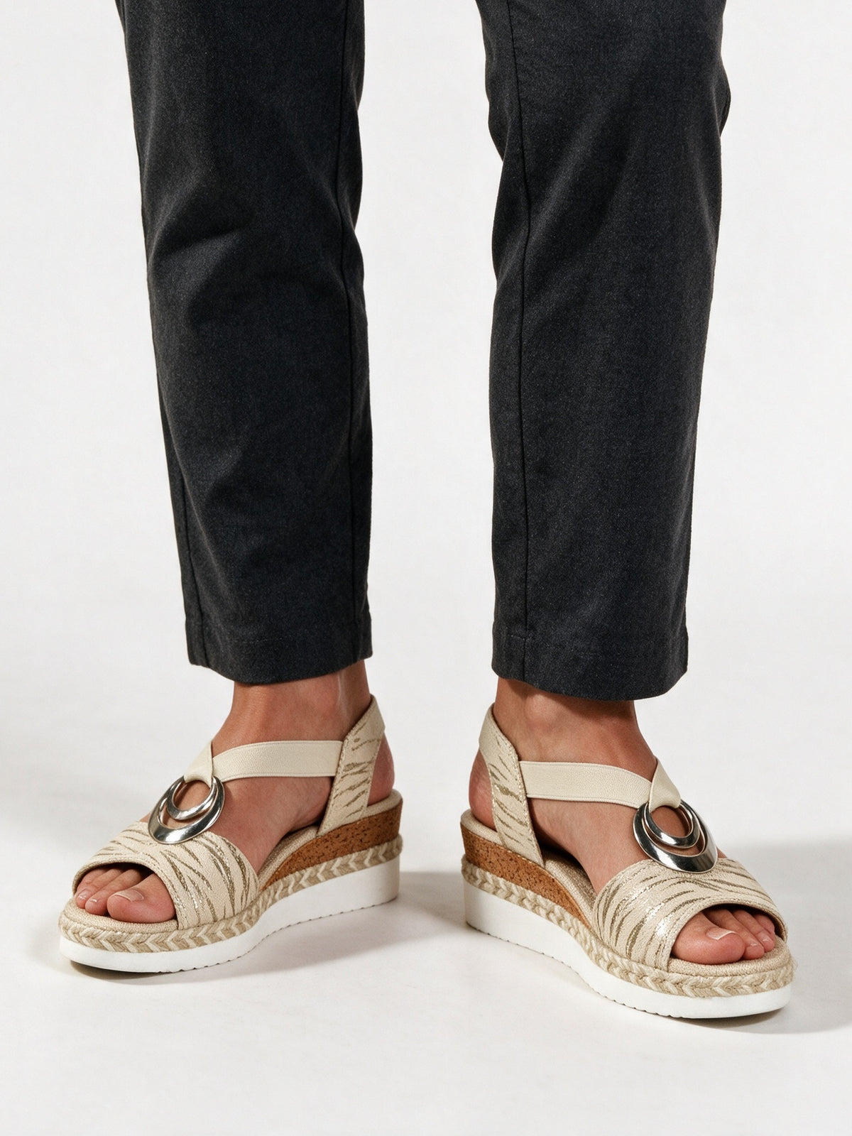 Juno - Women's Ring Strap Espadrille Wedge Sandals - Cream