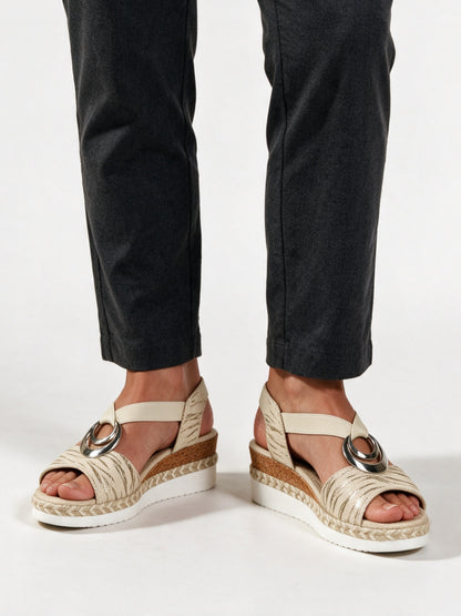 Juno - Women's Ring Strap Espadrille Wedge Sandals - Cream