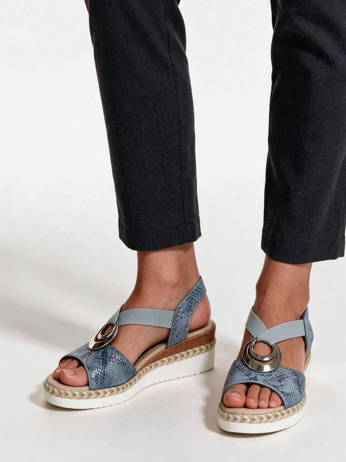 Juno - Women's Ring Strap Espadrille Wedge Sandals - Denim Blue