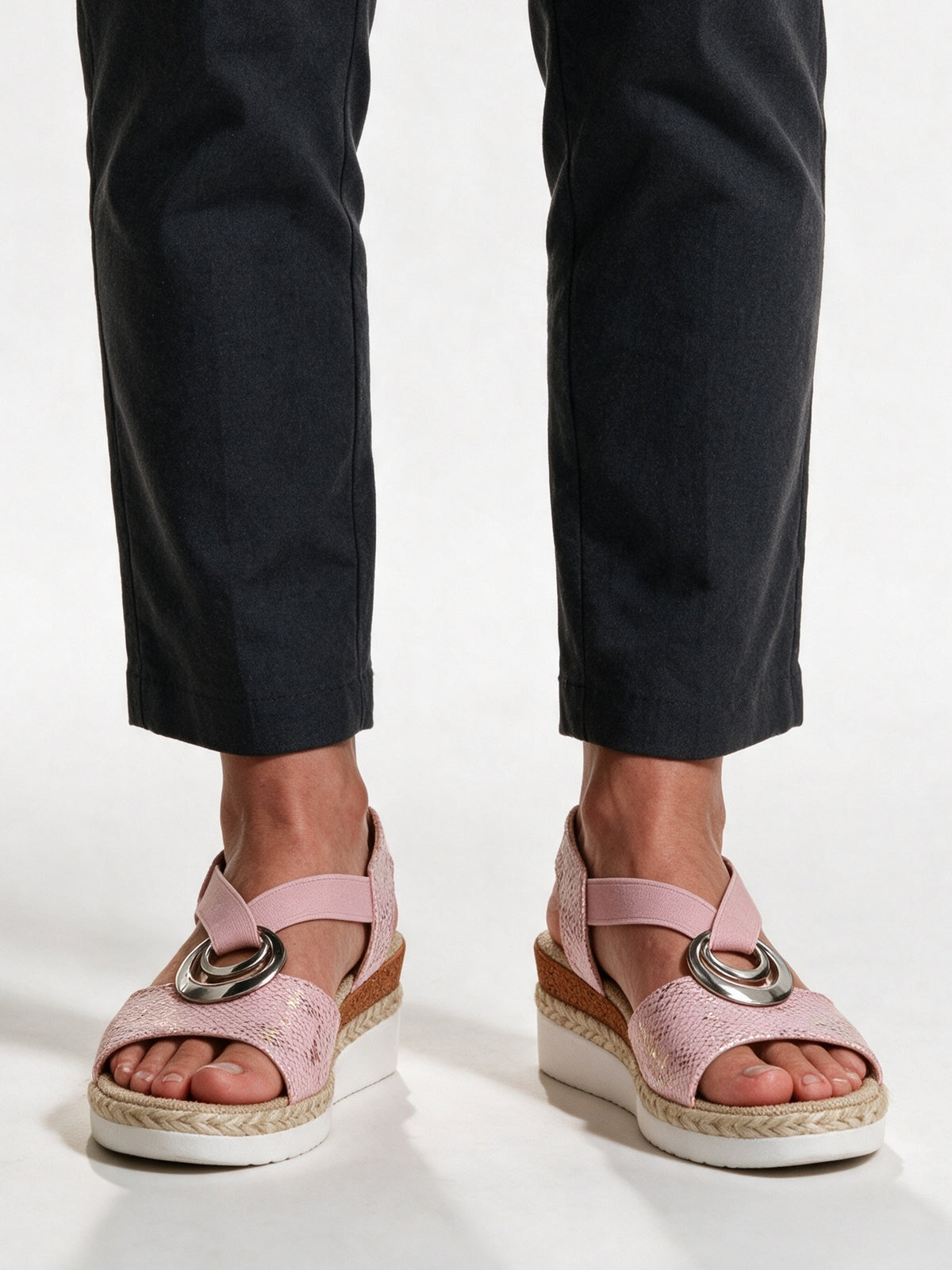 Juno - Women's Ring Strap Espadrille Wedge Sandals - Pink Snake