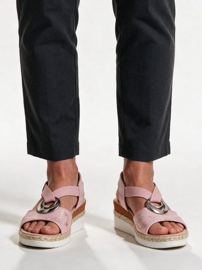 Juno - Women's Ring Strap Espadrille Wedge Sandals - Pink Snake