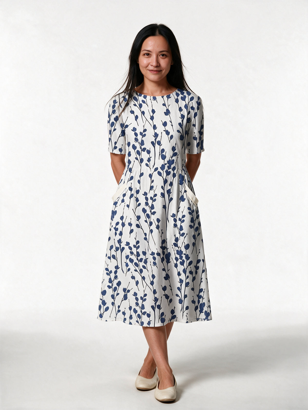 Karelieth - Printed Half Sleeve Midi Dress with Pockets - view 1