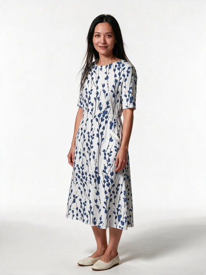 Karelieth - Printed Half Sleeve Midi Dress with Pockets - view 2