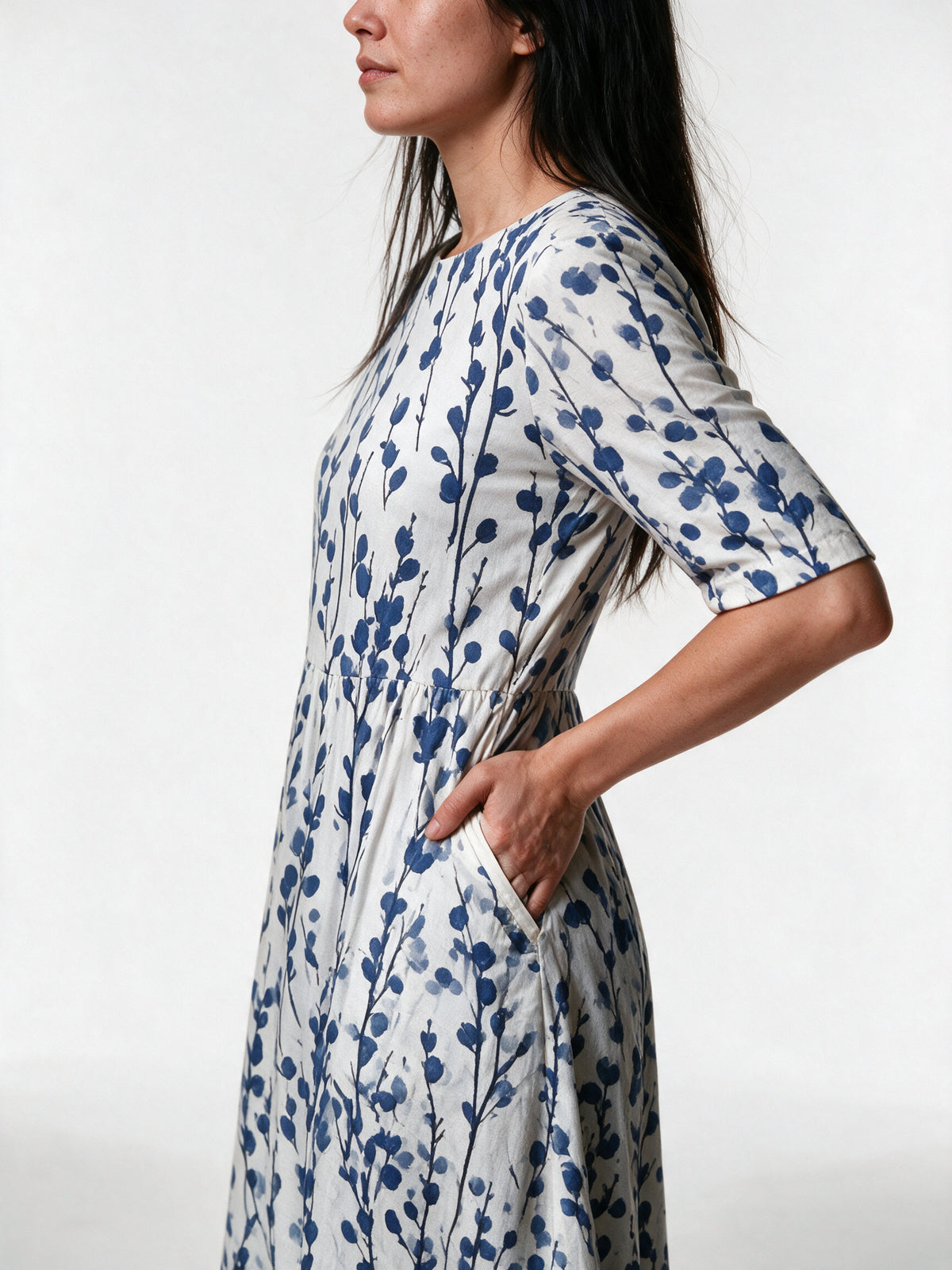 Karelieth - Printed Half Sleeve Midi Dress with Pockets - view 3