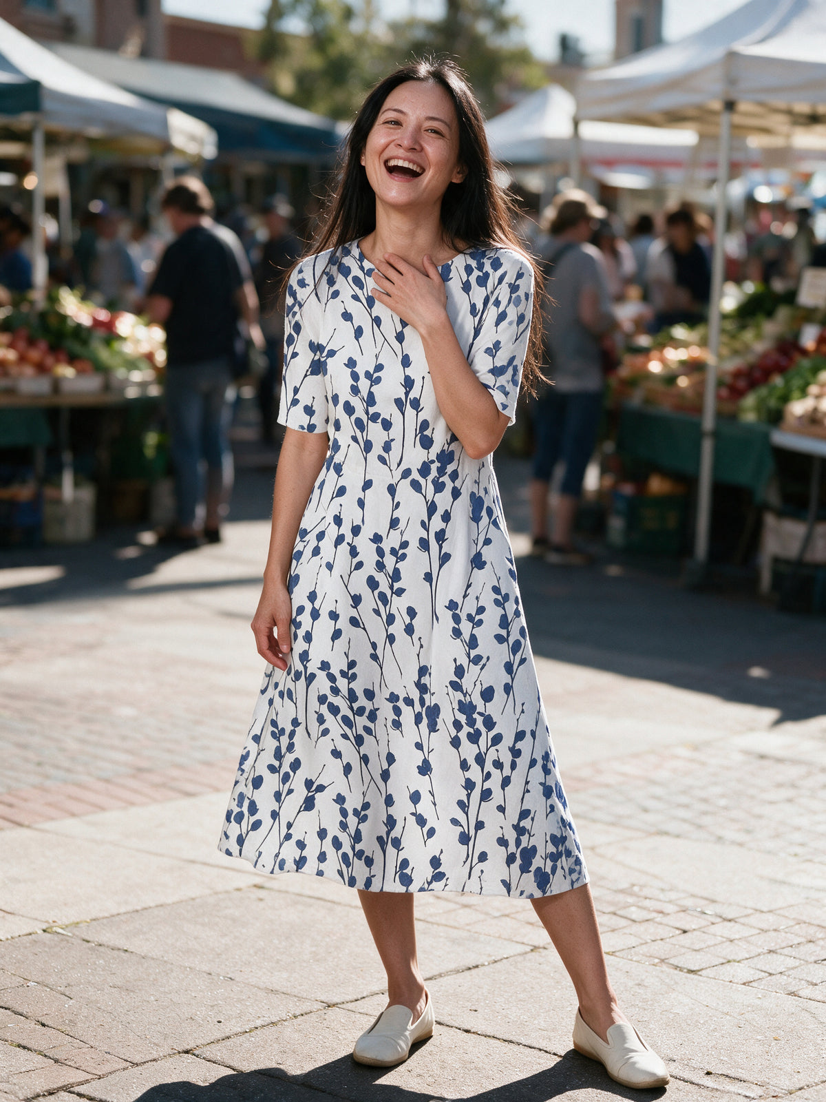 Karelieth - Printed Half Sleeve Midi Dress with Pockets - view 4