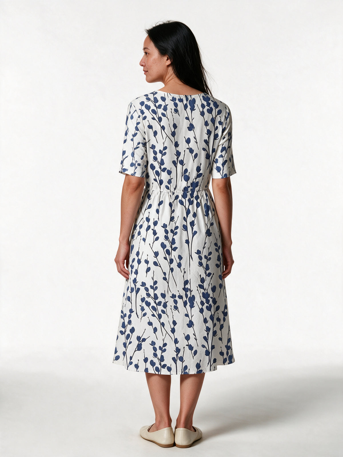 Karelieth - Printed Half Sleeve Midi Dress with Pockets - view 5