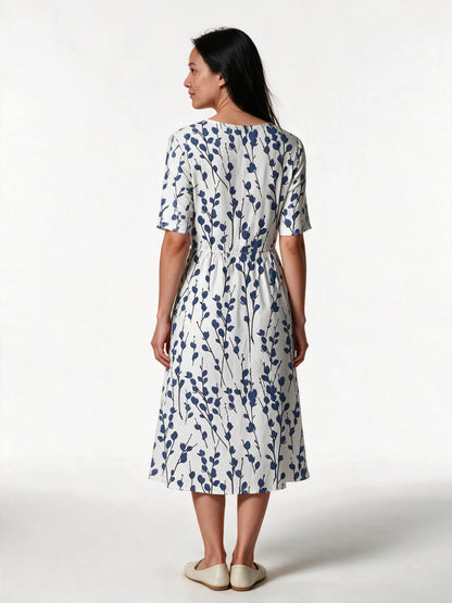 Karelieth - Printed Half Sleeve Midi Dress with Pockets - view 5