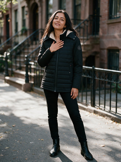 Karla - Women's Fluffy Lined Hooded Quilted Jacket - view 4