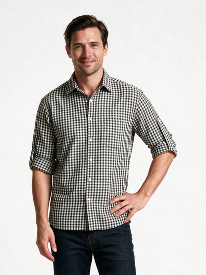 Kaspar - Bavarian Gingham Check Trachten Shirt - Black Gingham