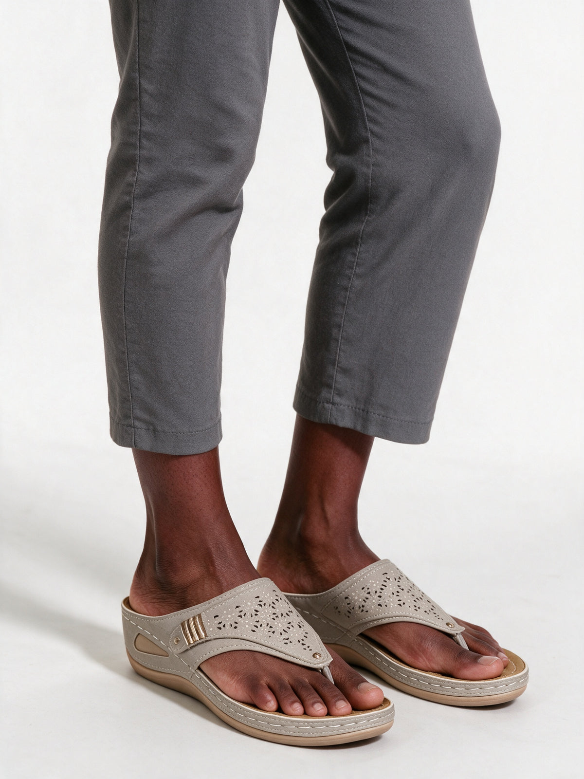 Kaylie - Cushioned Wedge Thong Sandals for Women - Khaki