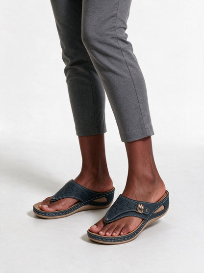 Kaylie - Cushioned Wedge Thong Sandals for Women - Navy