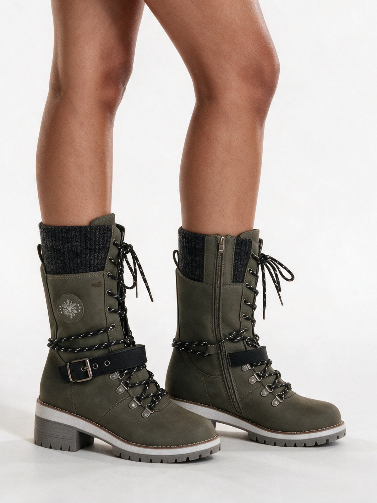 Kerstin - Women's Knit Cuff Lace Up Buckle Boots - view 2
