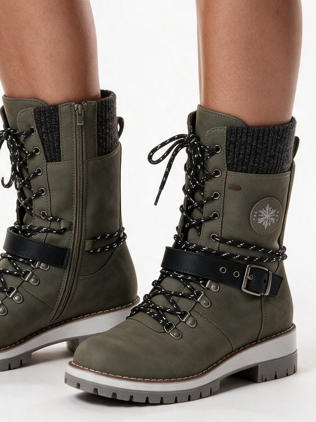 Kerstin - Women's Knit Cuff Lace Up Buckle Boots - view 3
