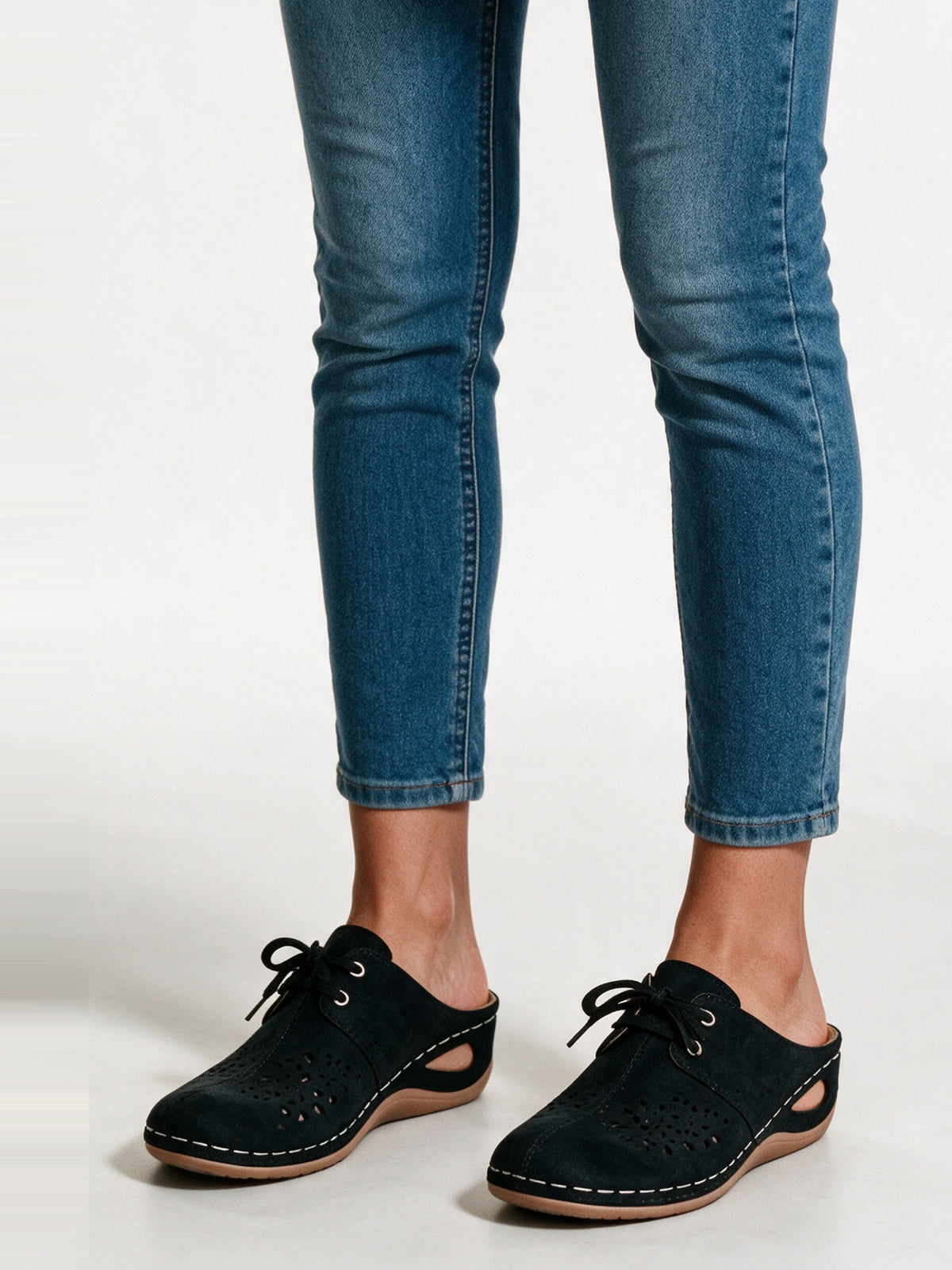 Kiara - Women's Lace Up Backless Wedge Shoes - Black