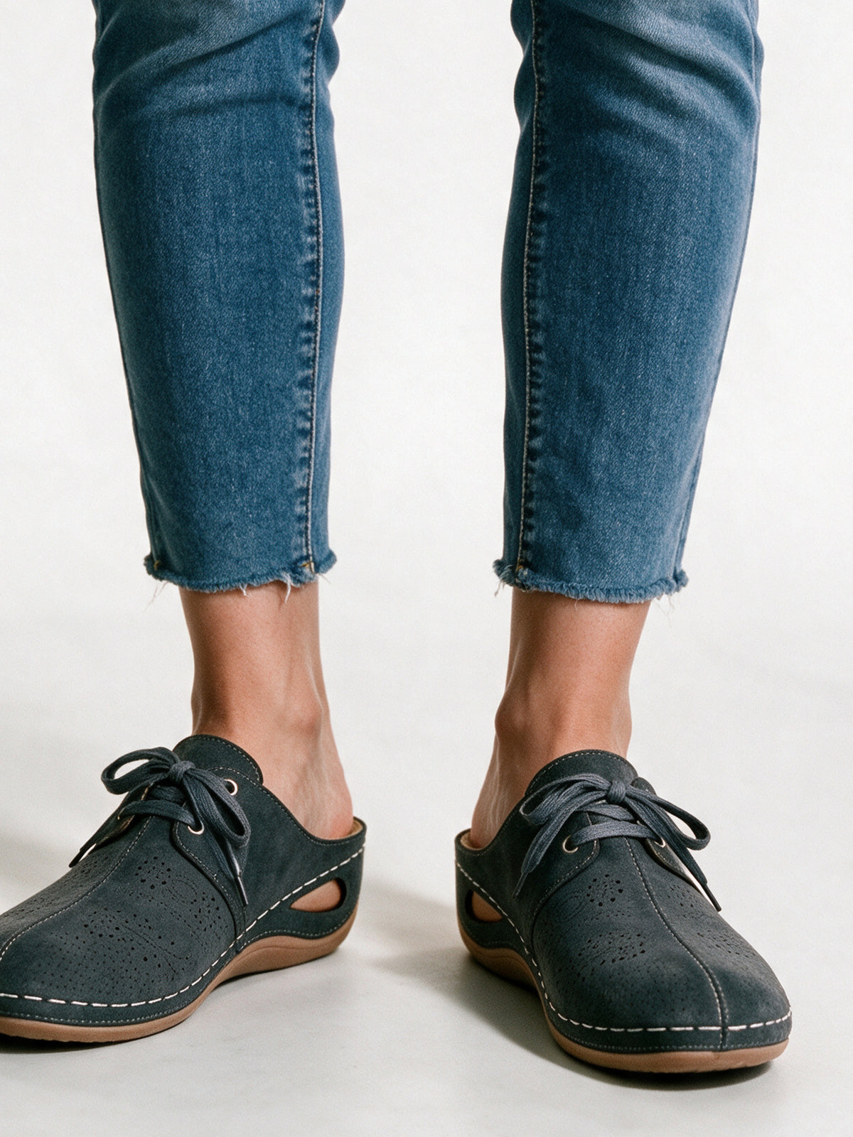 Kiara - Women's Lace Up Backless Wedge Shoes - Dark Gray