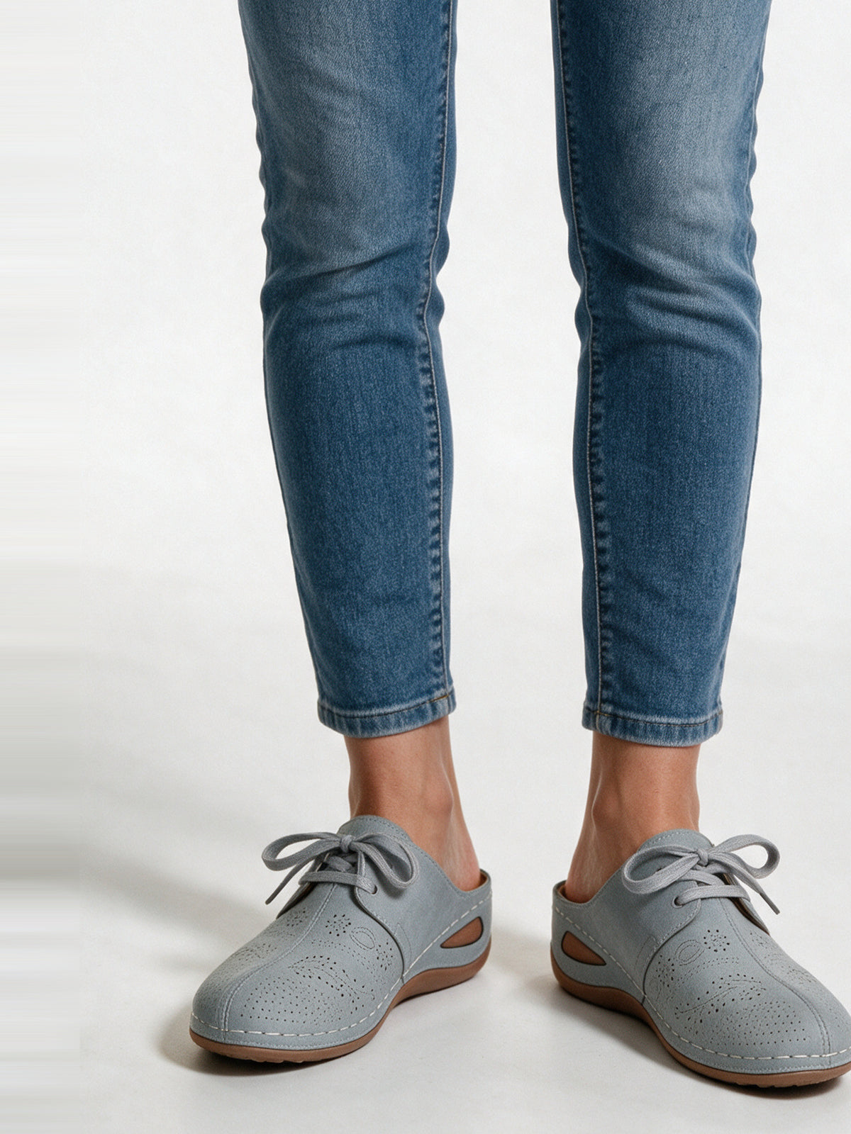 Kiara - Women's Lace Up Backless Wedge Shoes - Gray