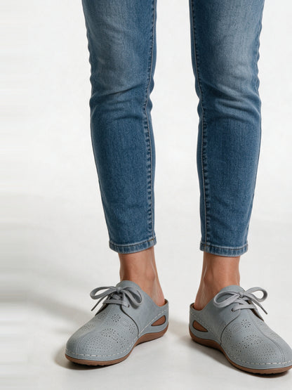 Kiara - Women's Lace Up Backless Wedge Shoes - Gray
