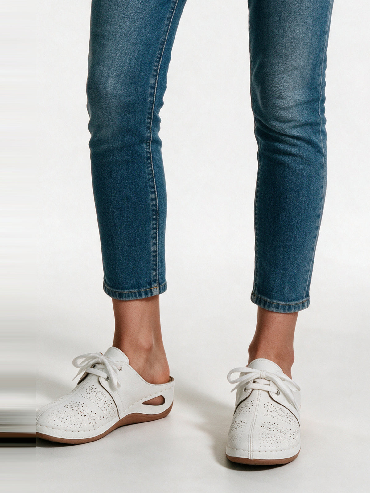 Kiara - Women's Lace Up Backless Wedge Shoes - White