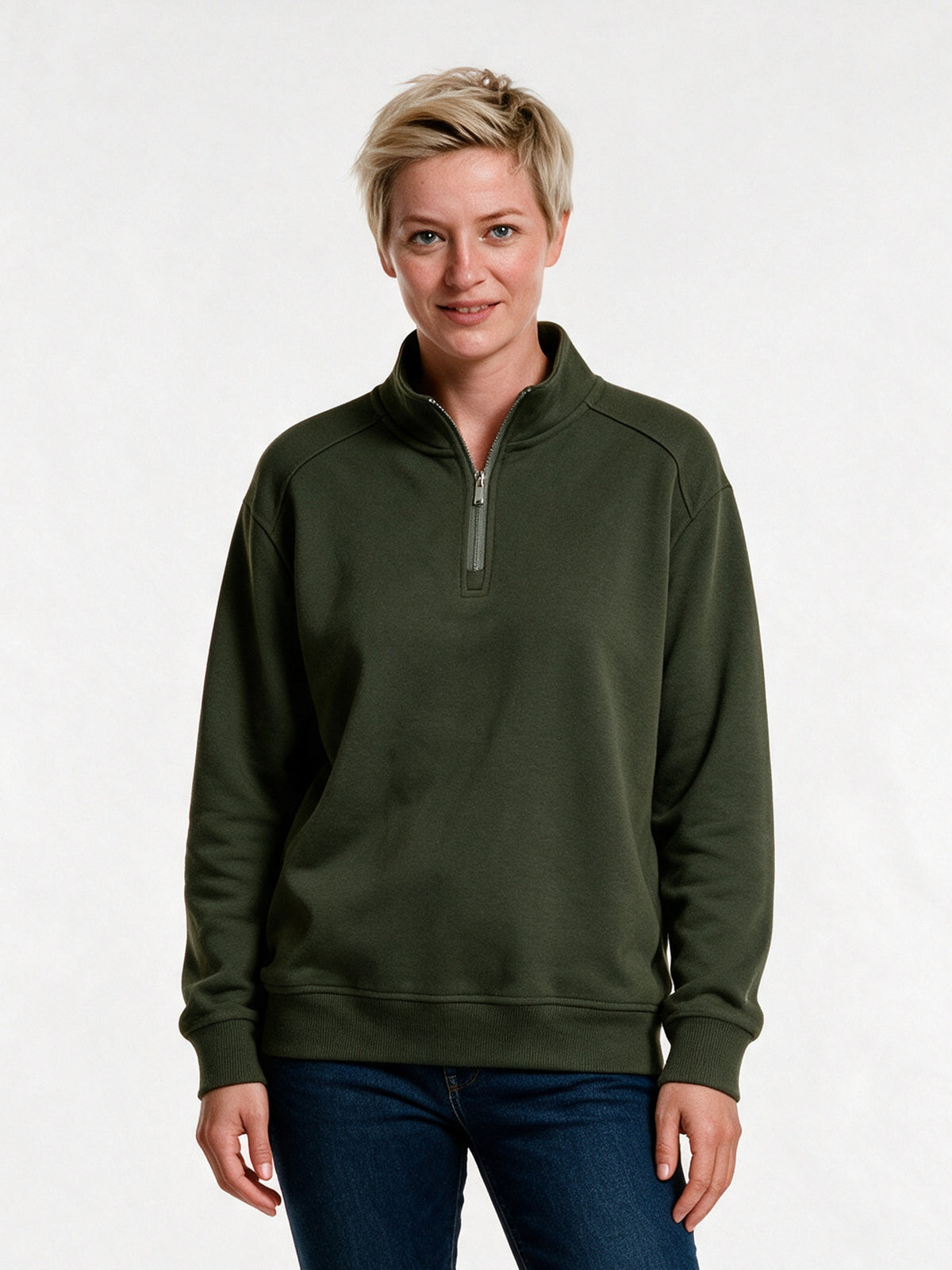 Knut - Unisex Half Zip Stand Collar Sweatshirt - Army Green