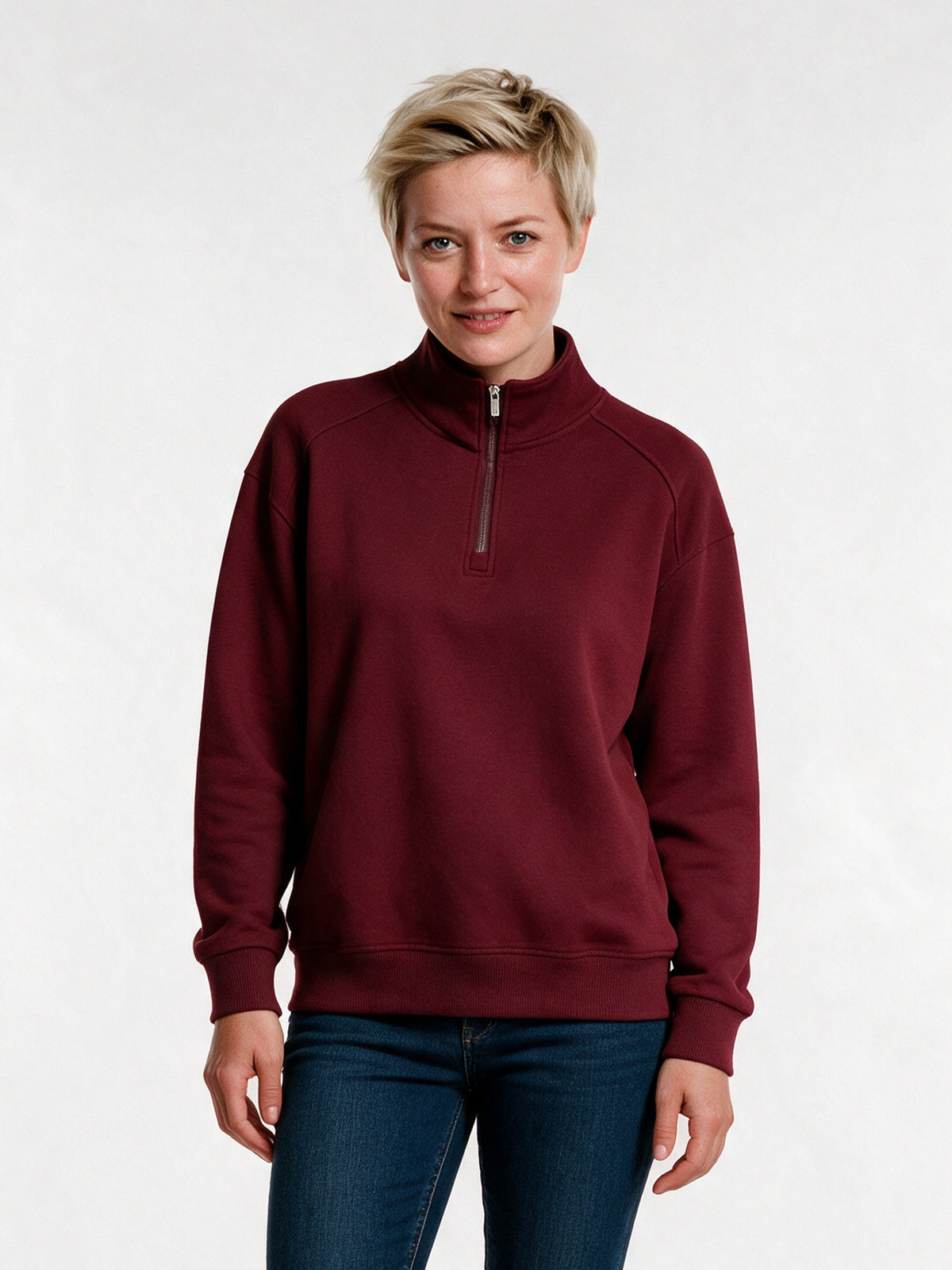 Knut - Unisex Half Zip Stand Collar Sweatshirt - Burgundy
