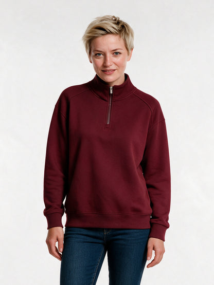 Knut - Unisex Half Zip Stand Collar Sweatshirt - Burgundy
