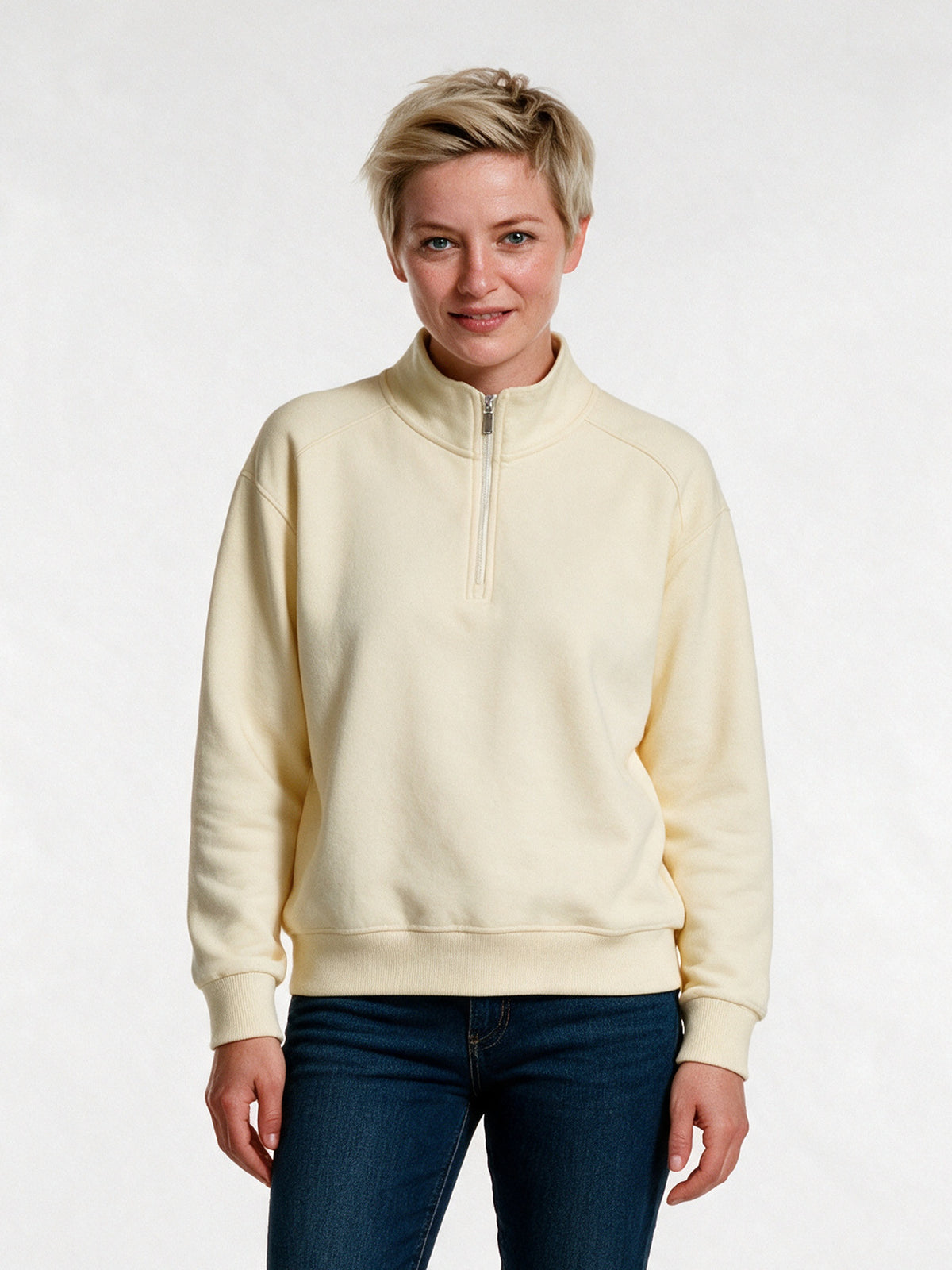 Knut - Unisex Half Zip Stand Collar Sweatshirt - Cream
