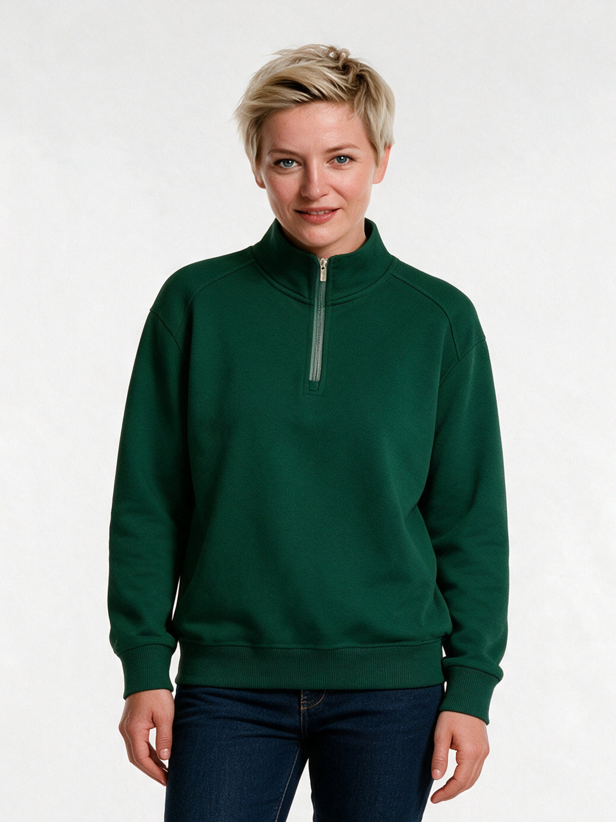Knut - Unisex Half Zip Stand Collar Sweatshirt - Forest Green
