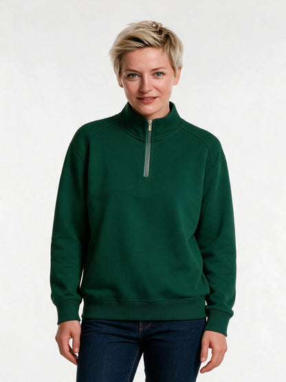 Knut - Unisex Half Zip Stand Collar Sweatshirt - Forest Green