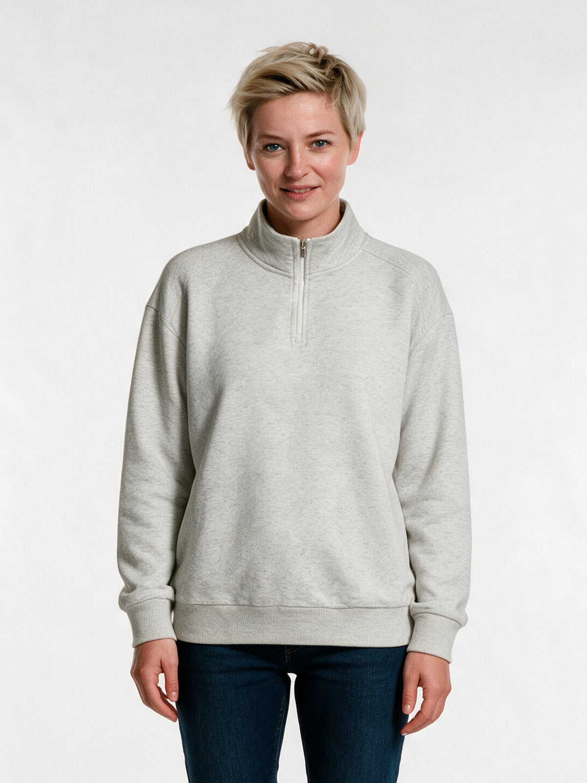Knut - Unisex Half Zip Stand Collar Sweatshirt - Heather Grey