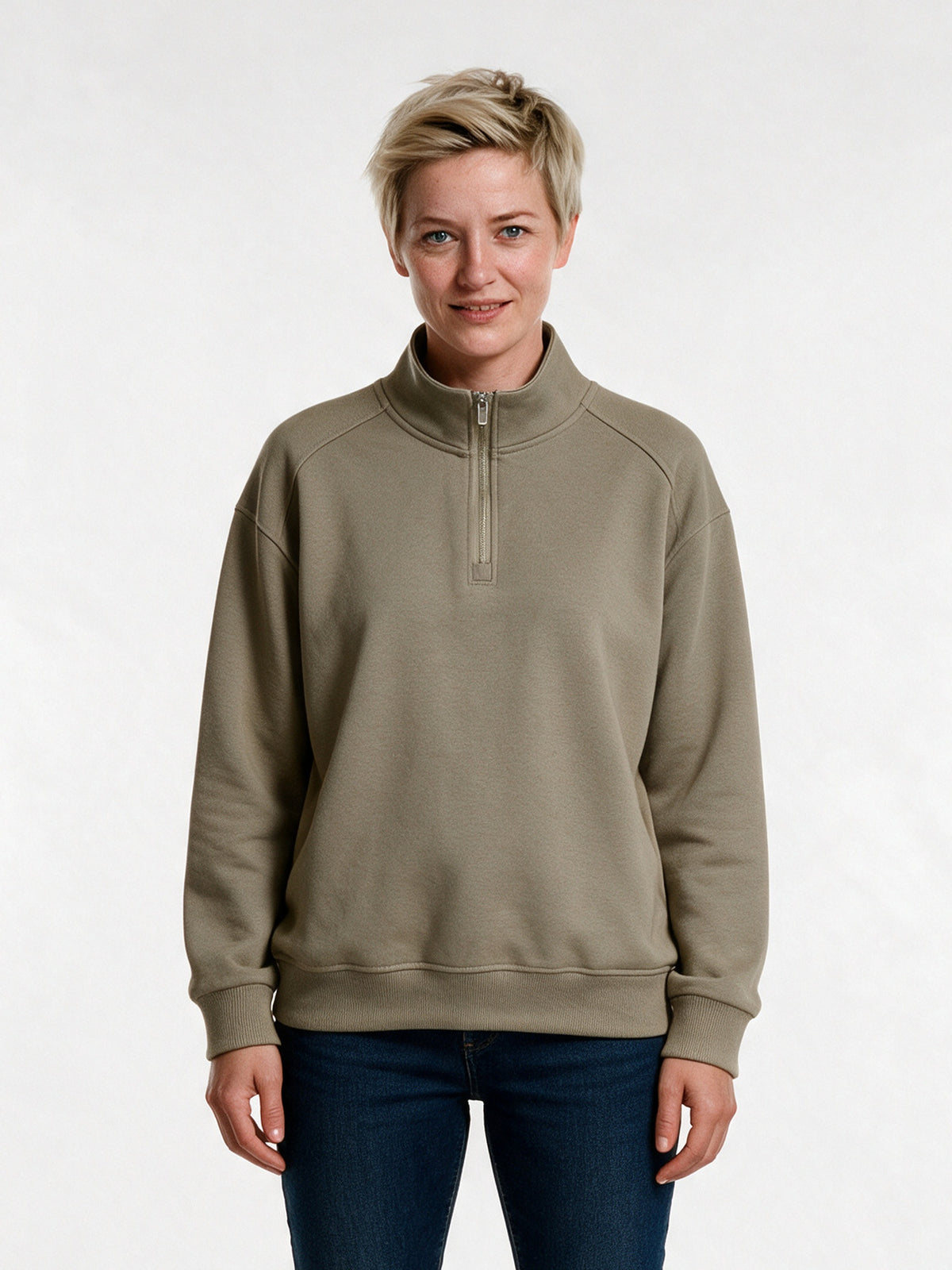 Knut - Unisex Half Zip Stand Collar Sweatshirt - Khaki