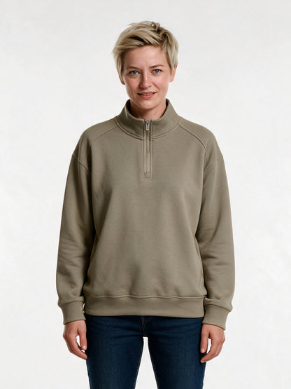 Knut - Unisex Half Zip Stand Collar Sweatshirt - Khaki