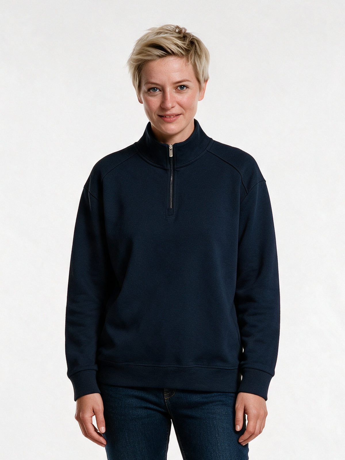 Knut - Unisex Half Zip Stand Collar Sweatshirt - Navy