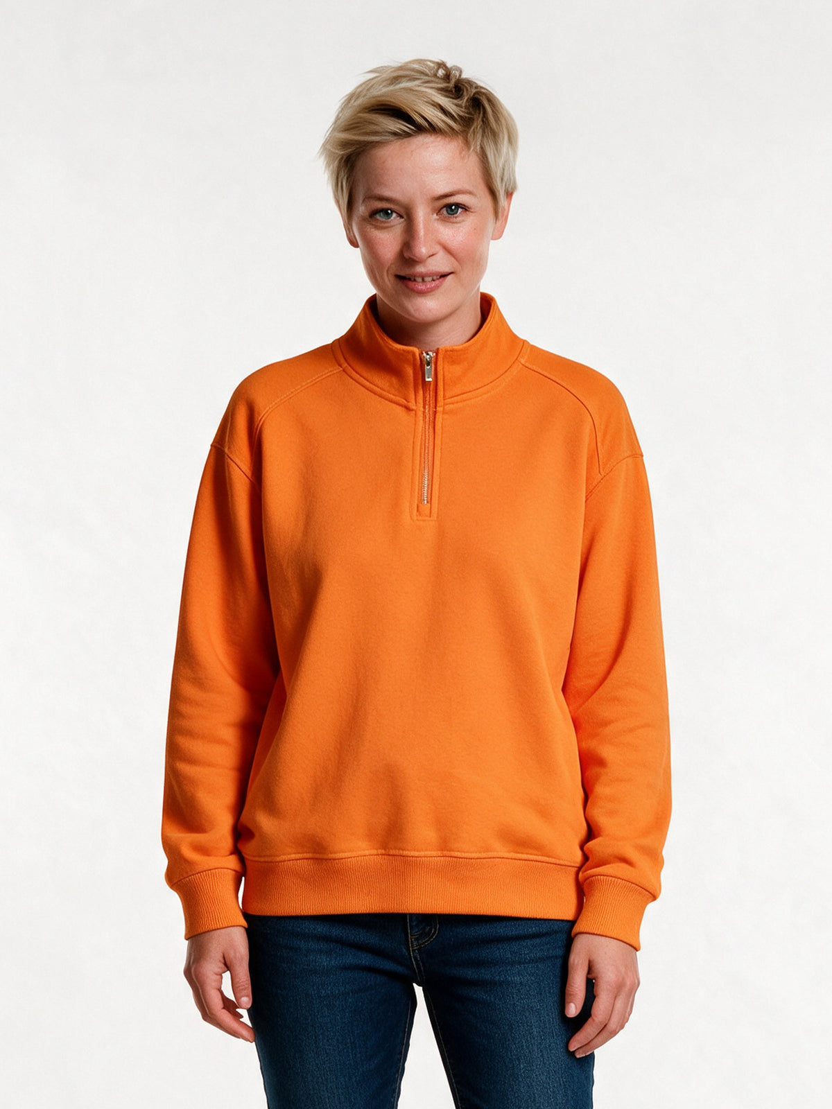 Knut - Unisex Half Zip Stand Collar Sweatshirt - Orange
