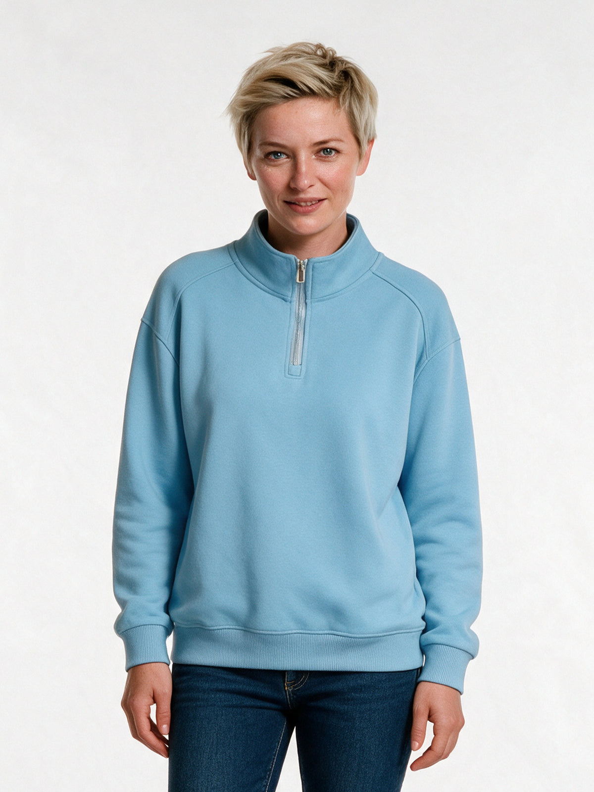 Knut - Unisex Half Zip Stand Collar Sweatshirt - Sky Blue