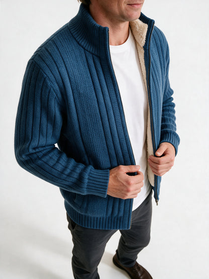 Lachlan - Men's Ribbed Full Zip Cardigan with Stand Collar - view 3
